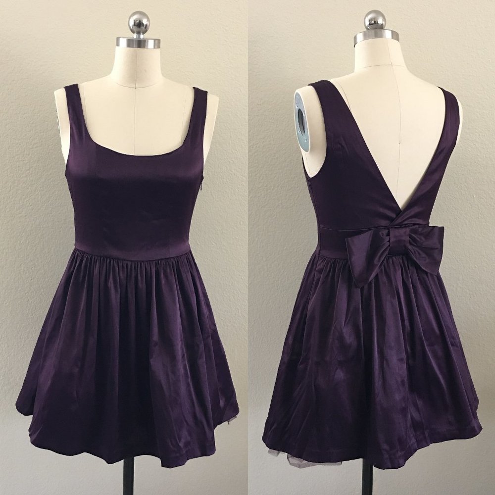🍉 FOREVER 21 Plum Purple Satin Bow Dress